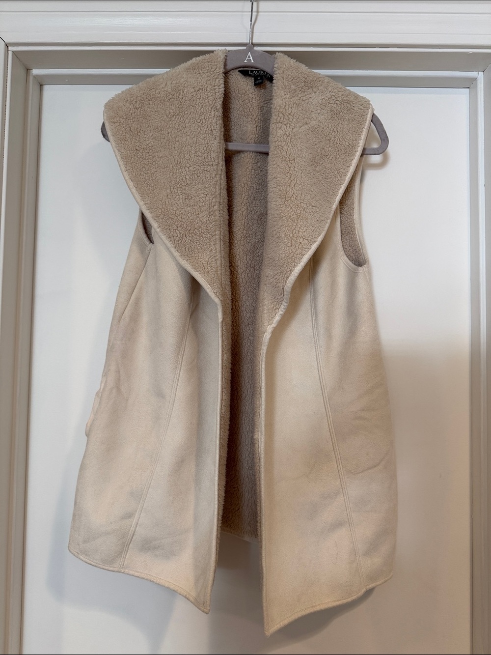 Ralph Lauren Cream Faux Shearling Hooded Vest